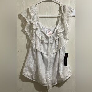 No Boundaries Cream Sleeveless Ruffled Blouse